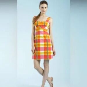 Trina Turk Sundress Madras Plaid Size 6 Adjustable Straps Lined 100% Cotton EUC